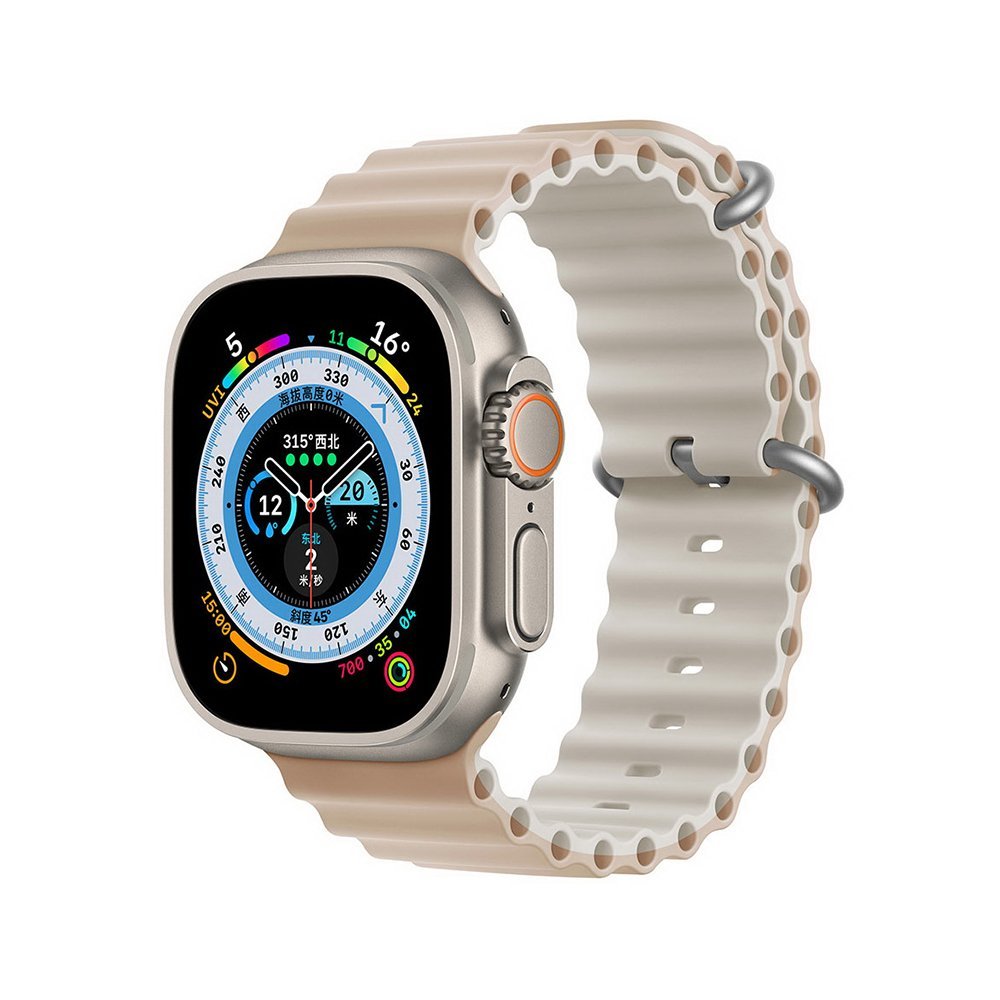 Ocean-Silicone-2-Color-Strap-for-Apple-Watch-13.jpg Ocean Silicone 2 Colors Strap for Apple Watch 42/44/45/49mm - Milk White & Antique White - Image 1