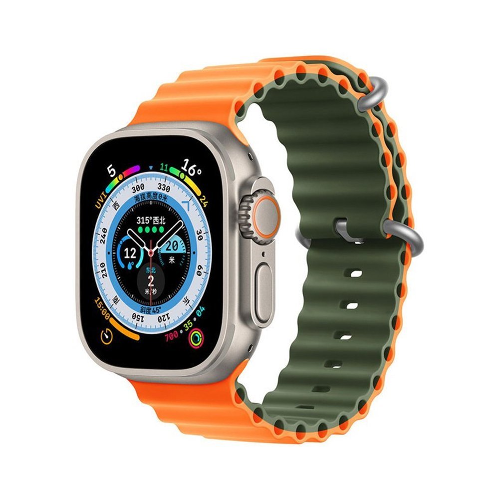 Ocean-Silicone-2-Color-Strap-for-Apple-Watch-16.jpg Ocean Silicone 2 Colors Strap for Apple Watch 42/44/45/49mm - Orange & Green - Image 1