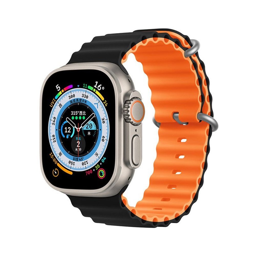 Ocean-Silicone-2-Color-Strap-for-Apple-Watch-3.jpg Ocean Silicone 2 Colors Strap for Apple Watch 42/44/45/49mm - Orange & Black - Image 1