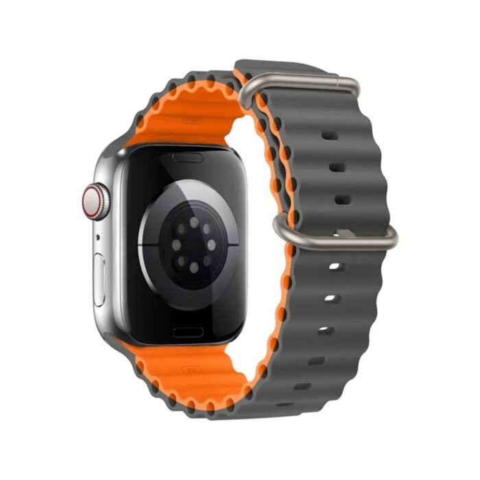Ocean Silicone 2 Colors Strap for Apple Watch 42/44/45/49mm - Gray & Orange - Image 2