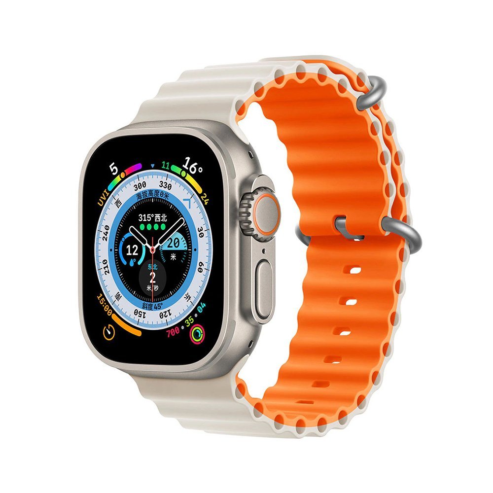 Ocean-Silicone-2-Color-Strap-for-Apple-Watch-7.jpg Ocean Silicone 2 Colors Strap for Apple Watch 42/44/45/49mm - Starlight & Orange - Image 1
