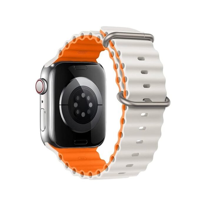 Ocean Silicone 2 Colors Strap for Apple Watch 42/44/45/49mm - Starlight & Orange - Image 2