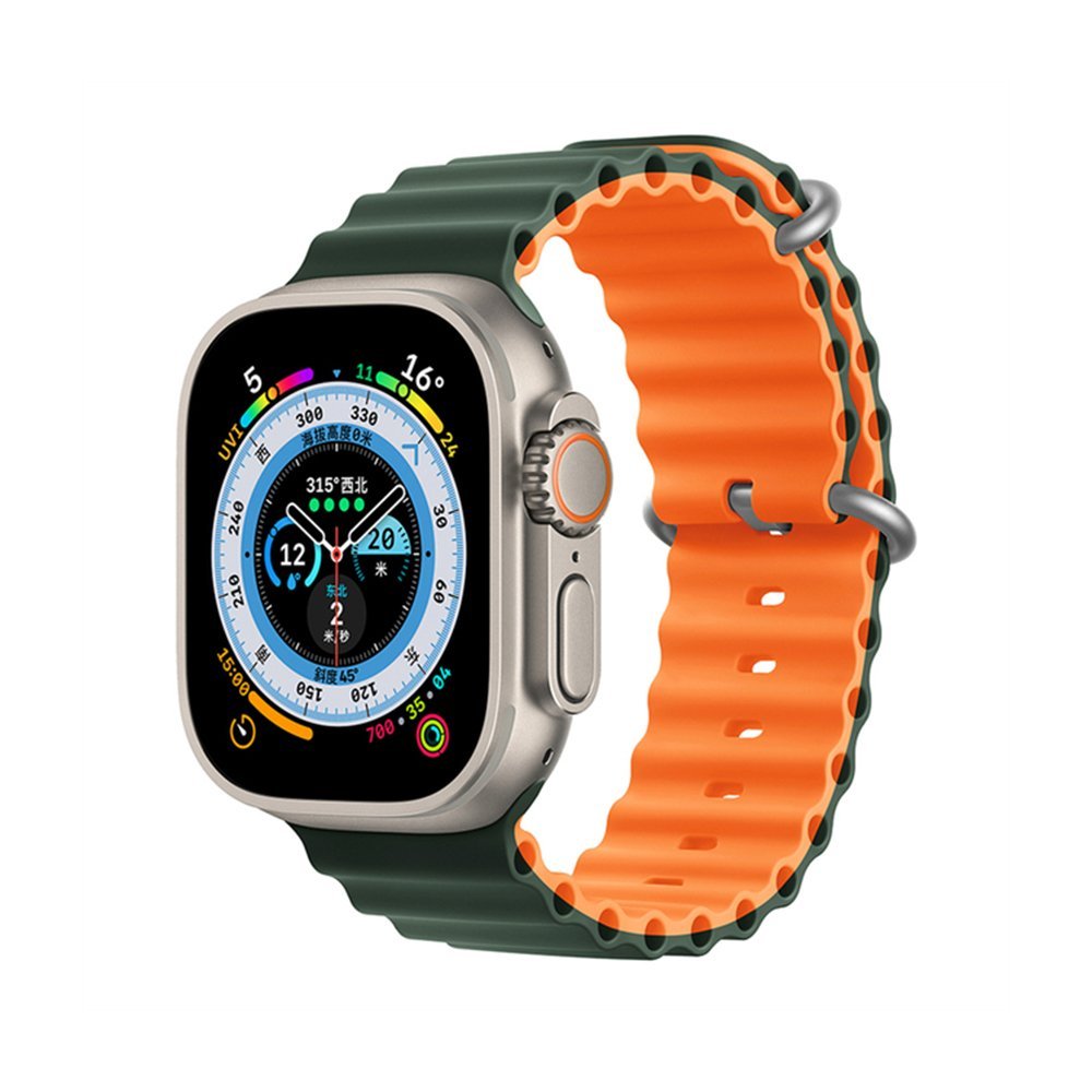 Ocean-Silicone-2-Color-Strap-for-Apple-Watch-9.jpg Ocean Silicone 2 Colors Strap for Apple Watch 42/44/45/49mm - Green & Orange - Image 1