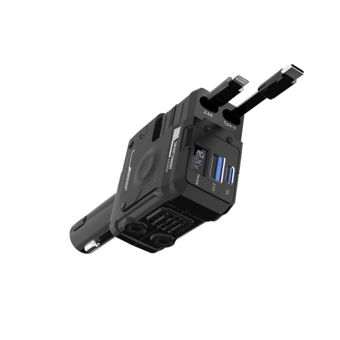 Porodo 66W Car Charger Lightning Type-C - Black - Image 2