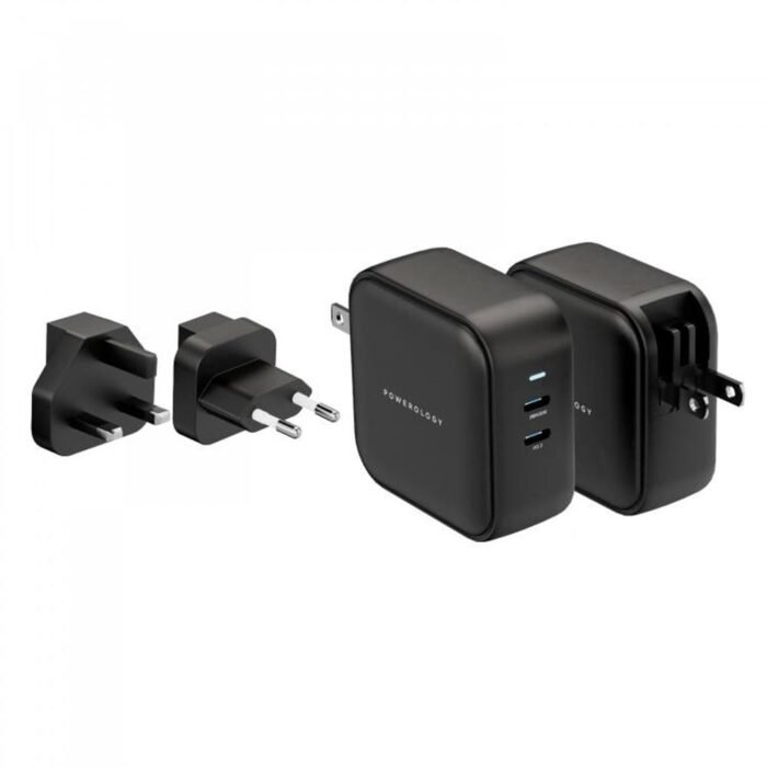 Powerology Dual Port World Travel Kit Charging Adapter 65W - Black - Image 2