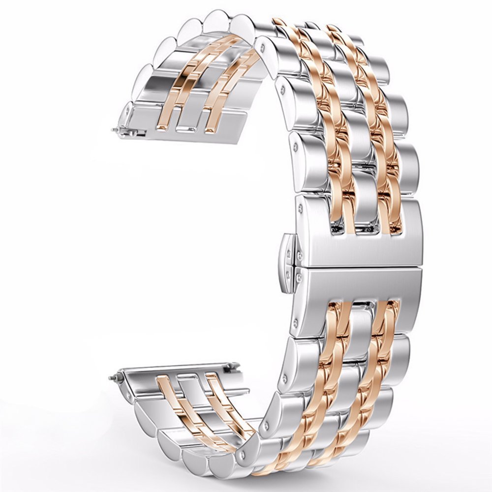 Silver-gold-1-1.jpg Stainless Steel Band Silver With Two Lines Rose Gold 22 mm - Image 1