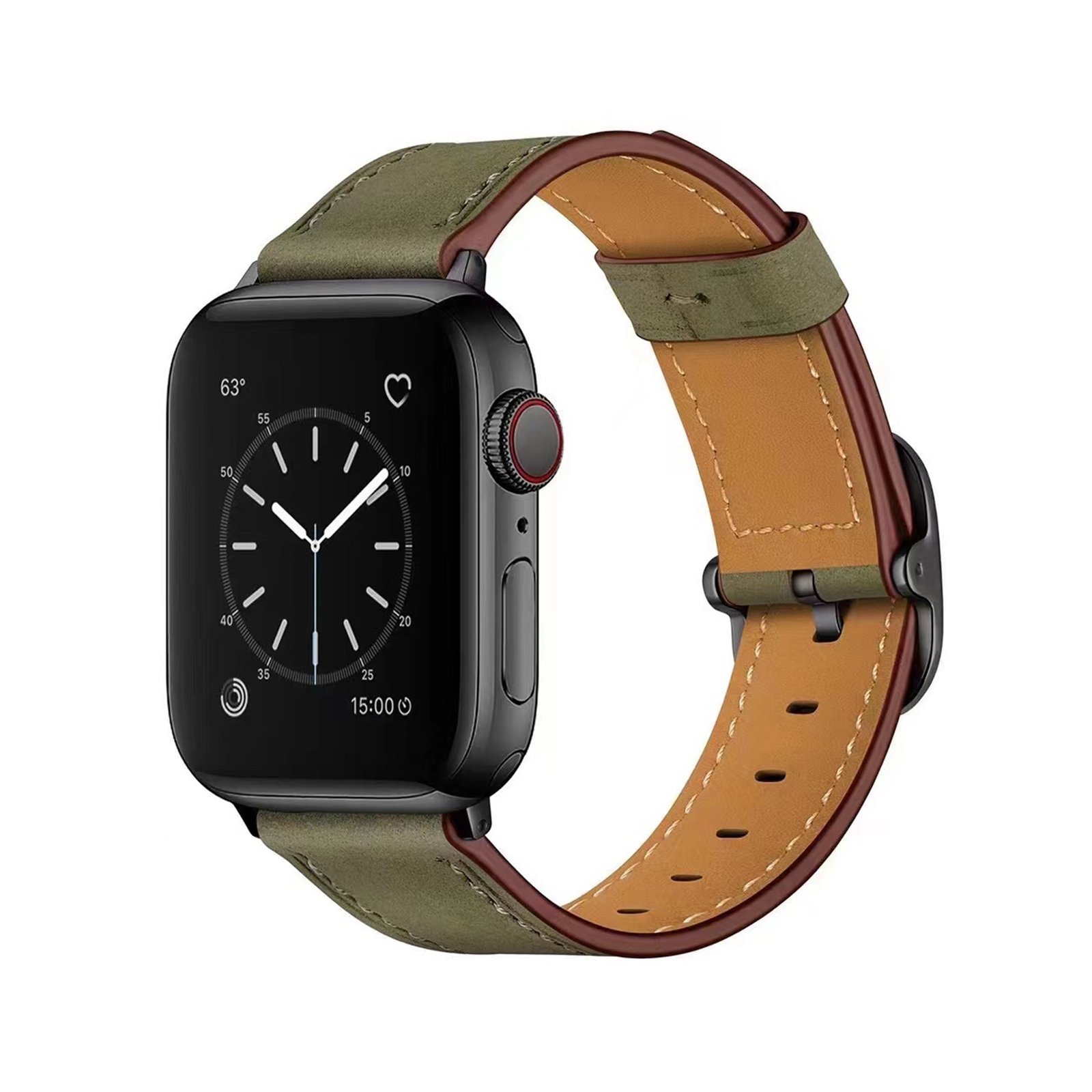 Top-Layer-Leather-Strap-for-Apple-Watch-44-45mm-Oil-1.jpg New Nubuck Band with Black Lock 44/45mm - Army Green - Image 1