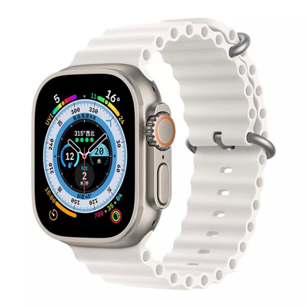 White-1.jpg Ocean Silicone Strap for Apple Watch 42/44/45/49mm - White - Image 1