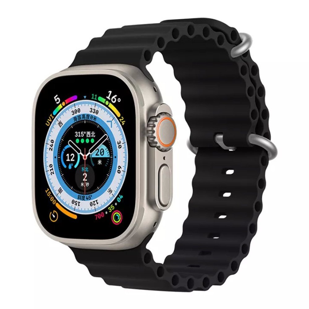 black-1-2.jpg Ocean Silicone Strap for Apple Watch 42/44/45/49mm - Black - Image 1