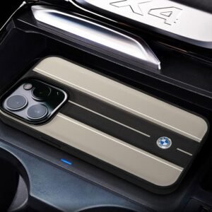 BMW Signature Collection Beige Genuine Leather iPhone 14 Pro Max Case