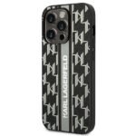 Karl Lagerfeld Grained PU Leather Case With Monogram Pattern Vertical Logo Stripe iPhone 14 Pro Max-Grey
