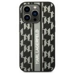 Karl Lagerfeld Grained PU Leather Case With Monogram Pattern Vertical Logo Stripe iPhone 14 Pro Max-Grey - Image 3