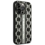 Karl Lagerfeld Grained PU Leather Case With Monogram Pattern Vertical Logo Stripe iPhone 14 Pro Max-Grey - Image 2