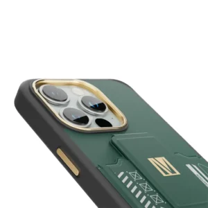 "Levelo Morphix Gripstand Case with Cardholder for iPhone 15 Pro Max in Green 