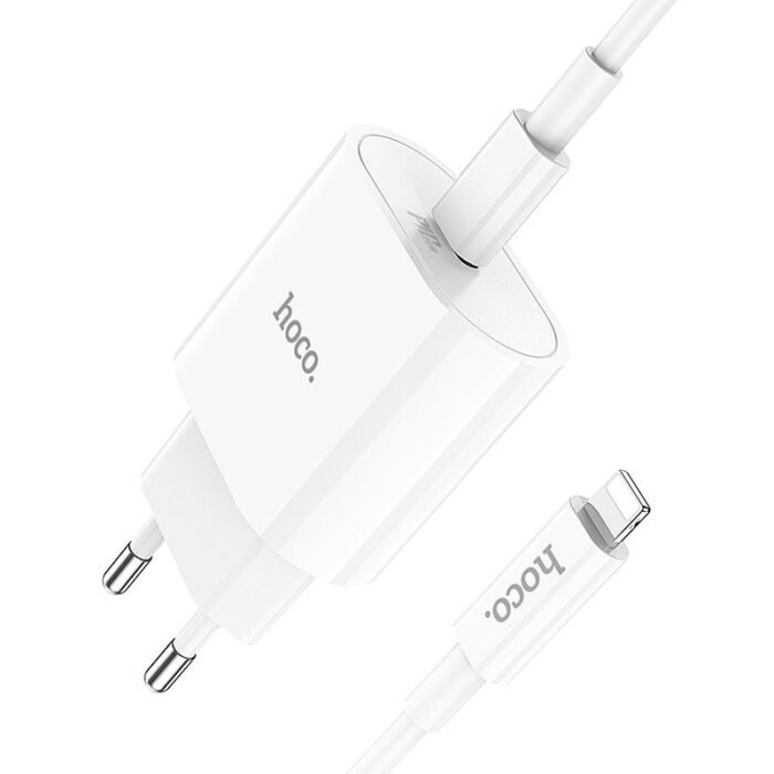 Hoco C94A Mains Charger, (20 W, Power Delivery (PD), Fast Charge, white, with cable USB type C to Lightning for Apple, 1 output) - Image 2
