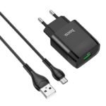 HOCO WALL CHARGER C72Q PLUG SET WITH CABLE TYPE-C - Black