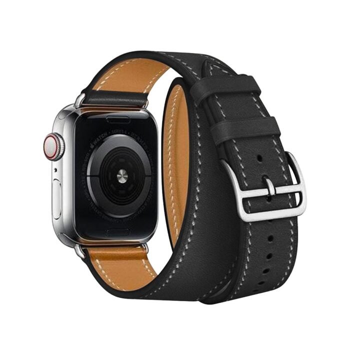 Hrms Leather Double Tour Band for Apple watch 44/45mm - Black - Image 2