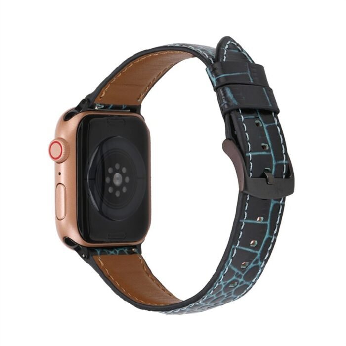 New Pattern Leather Band for Apple Watch 44/45mm - Black - Image 2