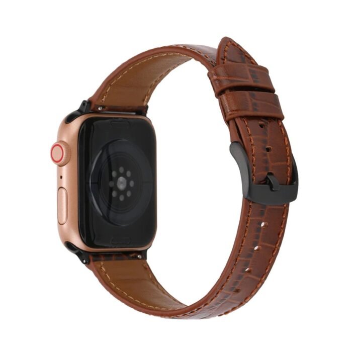 New Pattern Leather Band for Apple Watch 44/45mm - Brown - Image 2