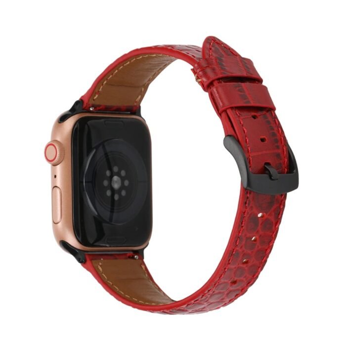 New Pattern Leather Band for Apple Watch 44/45mm - Red - Image 2