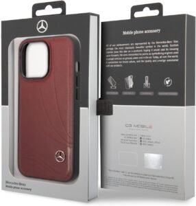 “Mercedes-Benz Genuine Leather Case with New Wavell Pattern for iPhone 14 Pro Max – Red”