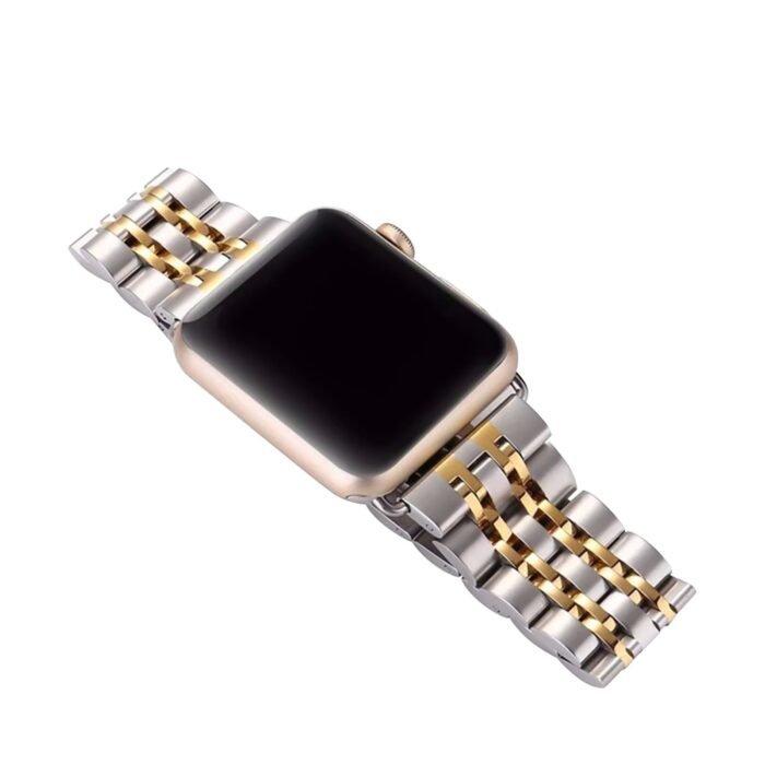 silver-gold-3-scaled-1.jpg Apple Watch Stainless Steel Band  42/44/45 mm - Silver With Two Lines Gold - Image 4