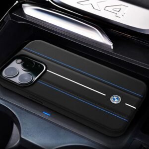 BMW Signature Collection Genuine Leather Case With Hot Stamp Lines For iPhone 14 Pro Max – Black