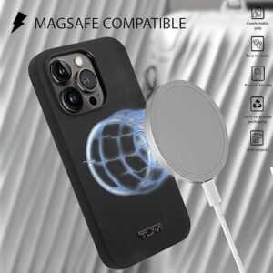 MagSafe-compatible Tumi HC black protective silicone case for iPhone 14 Pro Max and 15 Pro Max”