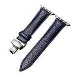 New Leather Band With Stainless Steel Butterfly Lock for Apple Watch 44/45mm - Navy