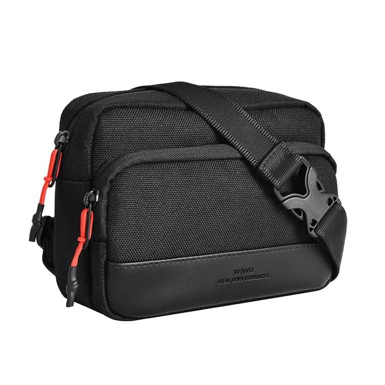 Dual-Wear Design: Switch easily between crossbody and waist styles using the adjustable strap and strong clip.Water-Resistant Build: Made from durable 1200D polyester and PU for protection from light weather and splashes. Compact & Lightweight: Ideal for carrying essentials without bulk. Smart Internal Storage: Two spacious compartments for storing your phone, charger, wallet, earbuds, mouse, and more. Quick Access Pocket: Front zipper pocket for fast retrieval of small items. Stylish Details: Double zippers with eye-catching red contrast lines for a modern touch.