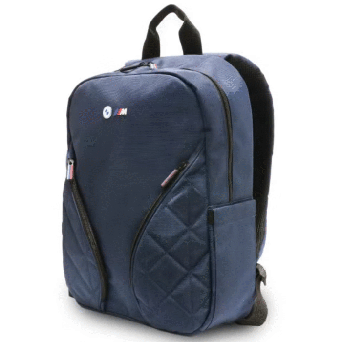 PU Leather Carbon M Collection BackPack 15” with Metal Logos – Navy - Image 2