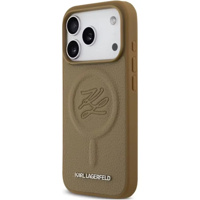 Karl Lagerfeld MagSafe PU Leather Case with Initial Debossed Logo for iPhone 17 Pro Max, Slim Profile -Brown - Image 2