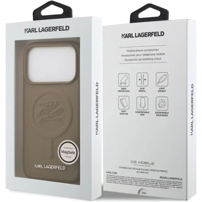 Karl Lagerfeld MagSafe PU Leather Case with Initial Debossed Logo for iPhone 17 Pro Max, Slim Profile -Brown - Image 7