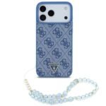 guess magsafe leather case for iphone 18 pro max blue with wrist strap on glacier iPhone