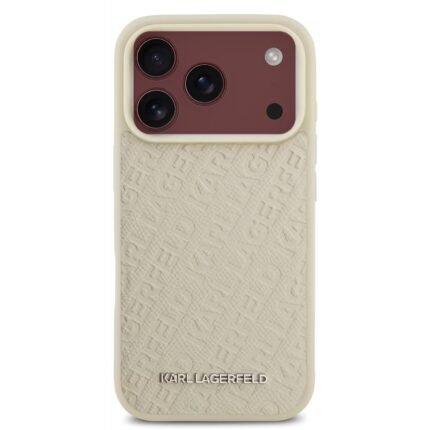 karl lagerfeld magsafe full wrapped pu leather case with karl grain for iphone 18 pro max beige on burgundy iPhone