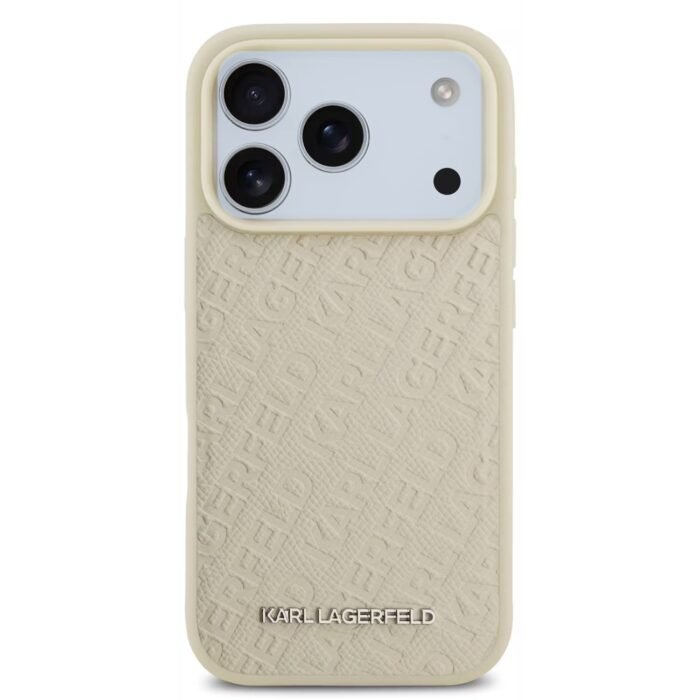 karl lagerfeld magsafe full wrapped pu leather case with karl grain for iphone 18 pro max beige on glacier iPhone
