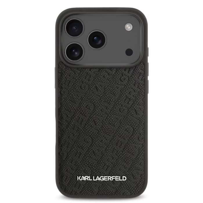 karl lagerfeld magsafe full wrapped pu leather case with karl grain for iphone 18 pro max black on black iPhone