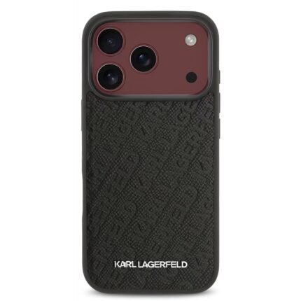 karl lagerfeld magsafe full wrapped pu leather case with karl grain for iphone 18 pro max black on burgundy iPhone