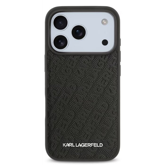 karl lagerfeld magsafe full wrapped pu leather case with karl grain for iphone 18 pro max black on glacier iPhone