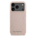 karl lagerfeld magsafe full wrapped pu leather case with karl grain for iphone 18 pro max pink on black iPhone