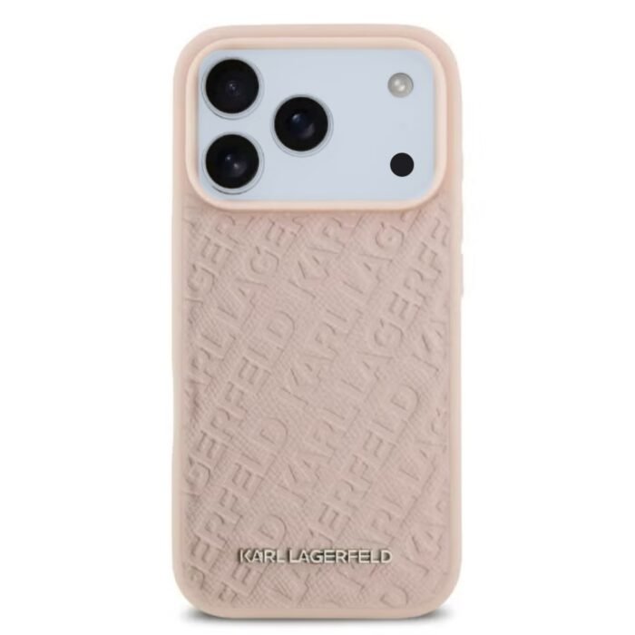 karl lagerfeld magsafe full wrapped pu leather case with karl grain for iphone 18 pro max pink on glacier iPhone