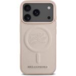 karl lagerfeld magsafe pu leather case with initial debossed logo for iphone 18 pro max pink on black iPhone