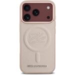 karl lagerfeld magsafe pu leather case with initial debossed logo for iphone 18 pro max pink on burgundy iPhone