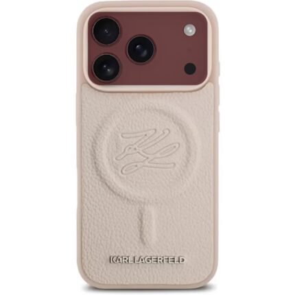 karl lagerfeld magsafe pu leather case with initial debossed logo for iphone 18 pro max pink on burgundy iPhone