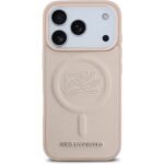 karl lagerfeld magsafe pu leather case with initial debossed logo for iphone 18 pro max pink on glacier iPhone