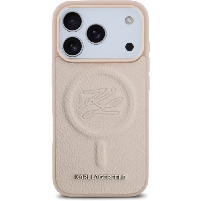 karl lagerfeld magsafe pu leather case with initial debossed logo for iphone 18 pro max pink on glacier iPhone
