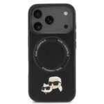 karl lagerfeld pu leather case with karl choupette head pins for iphone 18 pro max black on black iPhone
