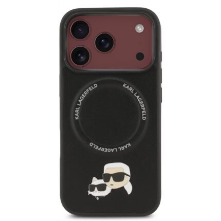 karl lagerfeld pu leather case with karl choupette head pins for iphone 18 pro max black on burgundy iPhone