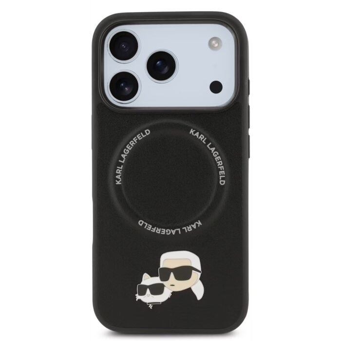 karl lagerfeld pu leather case with karl choupette head pins for iphone 18 pro max black on glacier iPhone