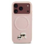 karl lagerfeld pu leather case with karl choupette head pins for iphone 18 pro max magsafe compatible pink on burgundy iPhone